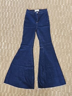 Free People Dark Blue High-Waist Wide-Leg Jeans